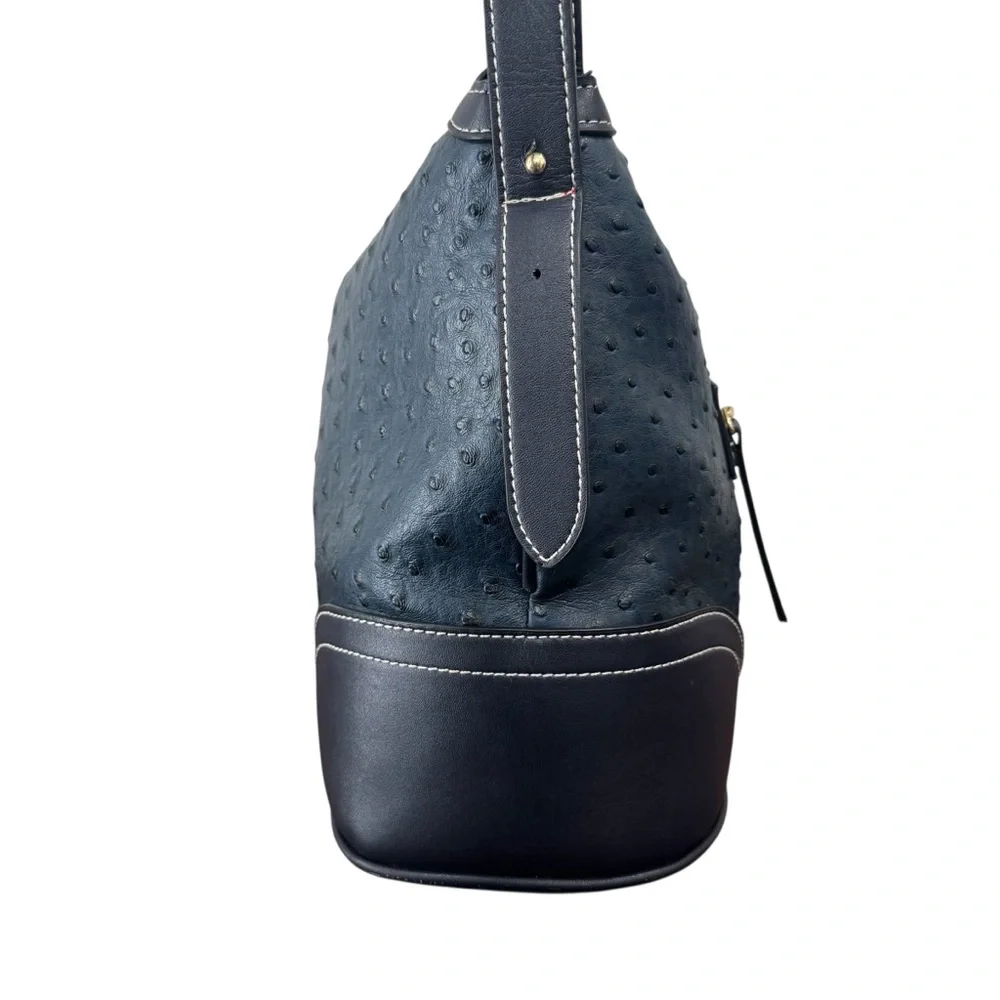 Dooney & Bourke Ostrich Embossed Leather Shoulder Bag Navy Blue Medium Purse - Picture 6 of 11